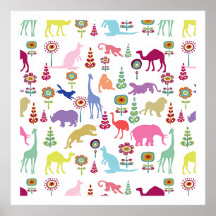 PixDezines Kinderkunst Wilde Tiere Poster
