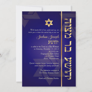 PixDezines Klassisch/Stylische Bar Mizwa/blau/gold Einladung