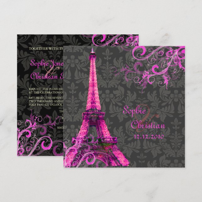 PixDezines LA TOUR EIFFEL/PINK/DIY FARBE Einladung (Vorne/Hinten)
