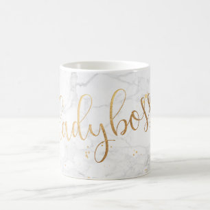 PixDezines LADYBOSS Marmor+Faux Gold/Schrift Tasse