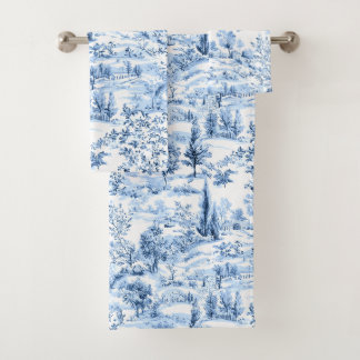 PixDezines Landschaft Chinoiserie, Blau Badhandtuch Set