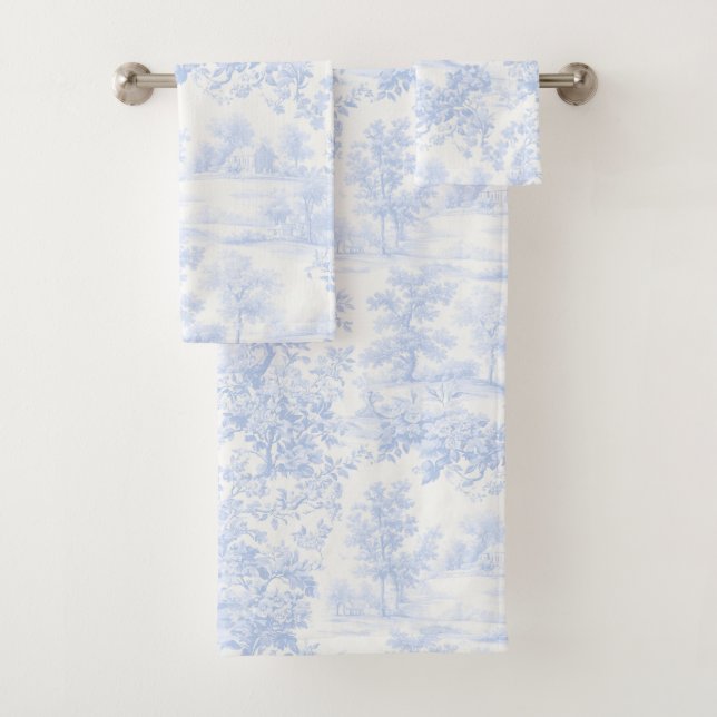 PixDezines Landschaft Chinoiserie, Hellblau Badhandtuch Set (Insitu)