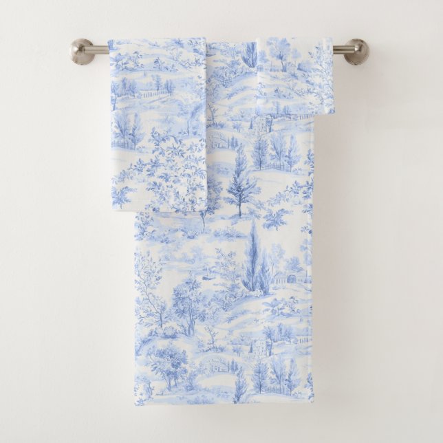 PixDezines Landschaft Chinoiserie, Hellblau Badhandtuch Set (Insitu)