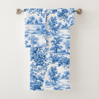 PixDezines Landschaft Chinoiserie, Indigo Blau Badhandtuch Set