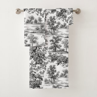 PixDezines Landschaft Chinoiserie, schwarze Toile Badhandtuch Set
