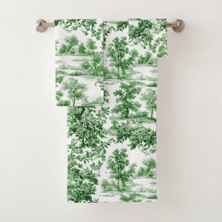 PixDezines Landschaft Chinoiserie, Waldgrün Badhandtuch Set
