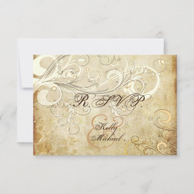 PixDezines LARGE uAwg Vintage Creme Wirbel RSVP Karte (Vorderseite)