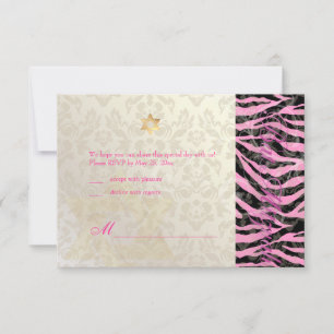 PixDezines LARGE UAWG Zebra/Damask Bat Mitzvah RSVP Karte