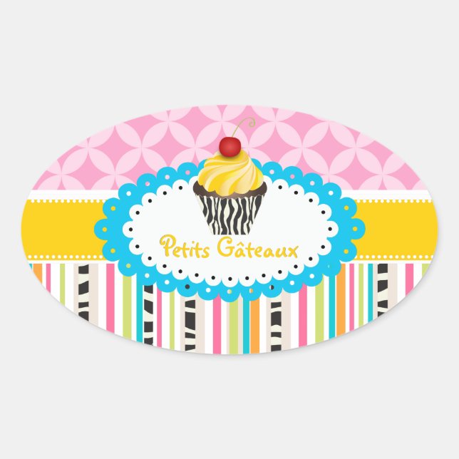 PixDezines lemon Wirbel Cupcake/DIY Ovaler Aufkleber (Vorderseite)