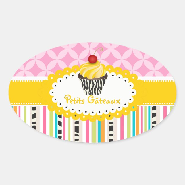PixDezines lemon Wirbel Cupcake/DIY Ovaler Aufkleber (Vorderseite)