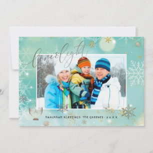 PixDezines Liebe+Light Hannukkah/Schneeflocken+Bok Feiertagskarte