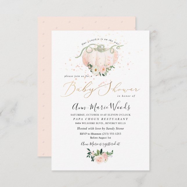 PixDezines Lil Blush Pumpkin Baby Shower Einladung (Vorne/Hinten)