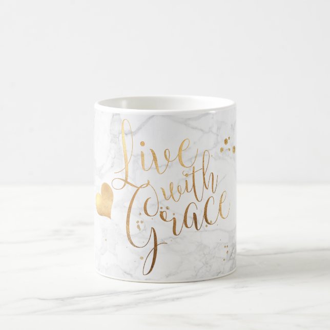 PixDezines LIVE MIT GRACE/Marble+Imitate Gold Scri Kaffeetasse (Mittel)