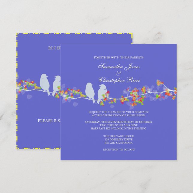 PixDezines LOVE BIRDS/DICHTE HINTERGRUNDFARBE Einladung (Vorne/Hinten)