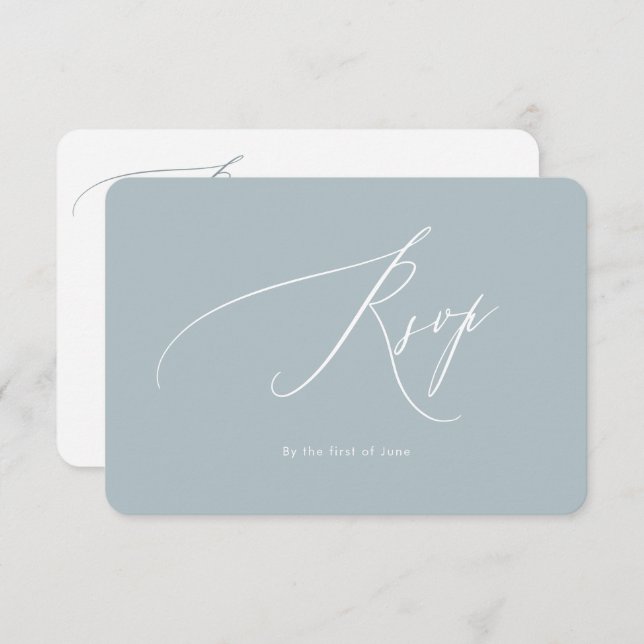 PixDezines Luxe Calligraphy Dusty Blue Response RSVP Karte (Vorne/Hinten)