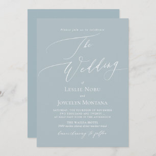 PixDezines Luxe Calligraphy Dusty Blue Wedding Einladung