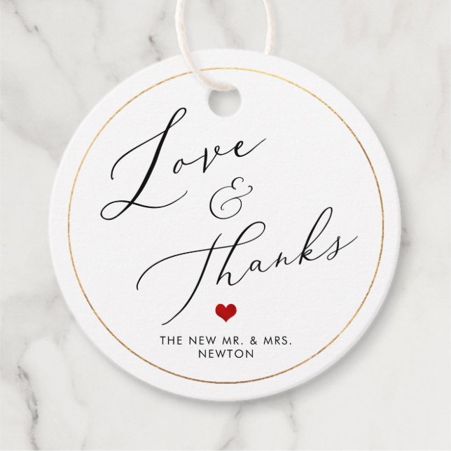 PixDezines Luxe Calligraphy Liebe & Danke Geschenkanhänger (Vorderseite)