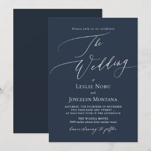 PixDezines Luxe Calligraphy Navy Blue Wedding Einladung