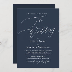 PixDezines Luxe Calligraphy Navy Blue Wedding Einladung