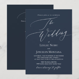 PixDezines Luxe-Kalligrafie Navy-Blau Hochzeit Einladung