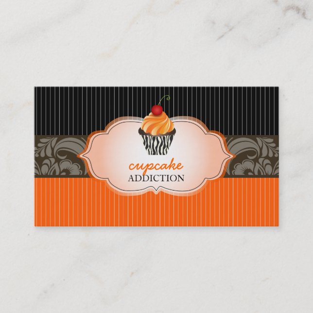 PixDezines Mandarine Wirbel Cupcake + Pinstreifen Visitenkarte (Vorderseite)