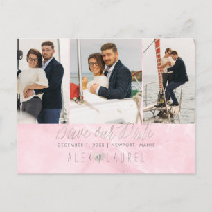 PixDezines Marble+Blush Pink Save the Date Postkarte