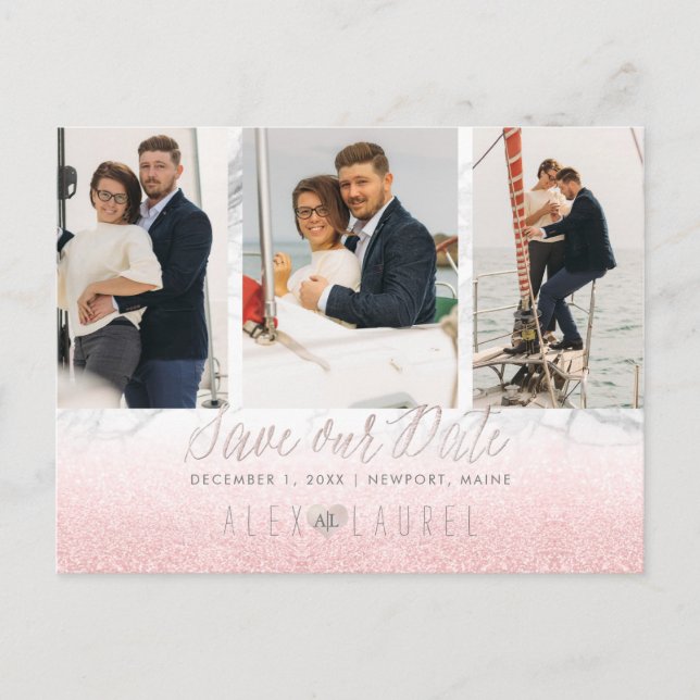 PixDezines Marble+Blush Pink Save the Date Postkarte (Vorderseite)
