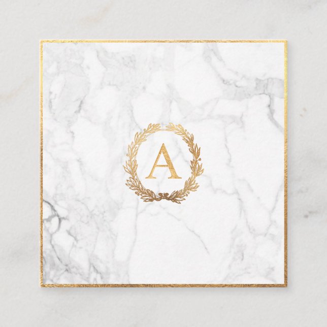 PixDezines Marble+DIY Imitats Gold Monogramm Quadratische Visitenkarte (Vorderseite)