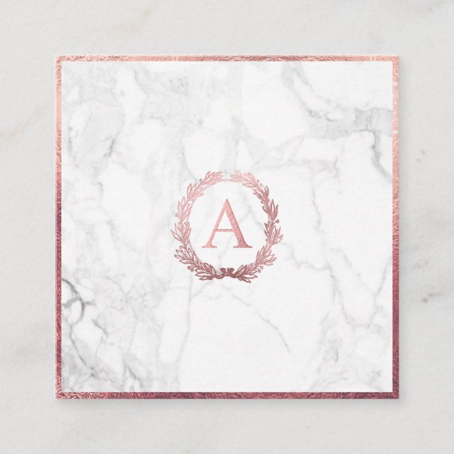 PixDezines Marble+DIY Imitats Rose Gold Monogramm Quadratische Visitenkarte (Vorderseite)