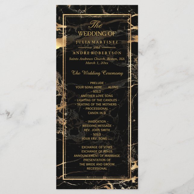 PixDezines Marble+Gold Veins Hochzeitsprogramm Programm (Vorderseite)
