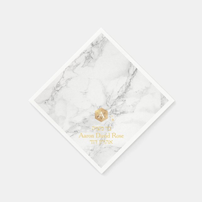 PixDezines Marble+Honeycomb, Imitats Gold Mitzvah Serviette (Ecke)