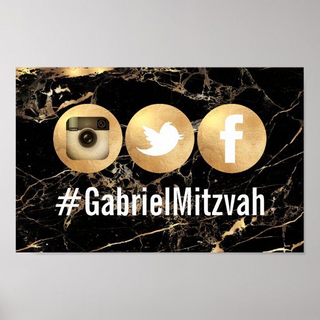 PixDezines Marble+Imitate Gold Social Media Hashta Poster (Vorne)