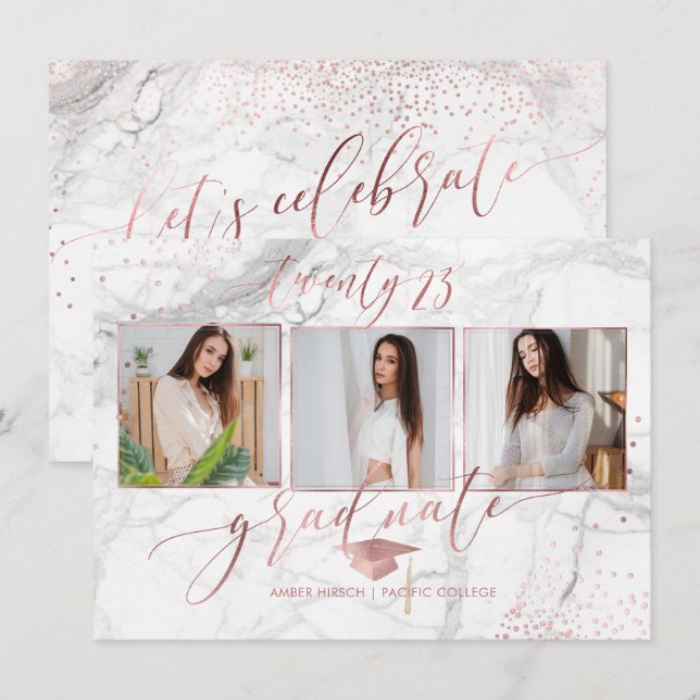PixDezines Marble Imitate Rose Gold 2018 Abschluss Einladung (Vorne/Hinten)
