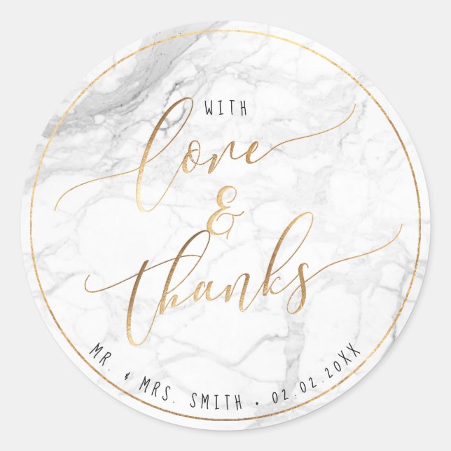 PixDezines MARBLE+IMITATS GOLD, LIEBE+DANKS Runder Aufkleber (Vorderseite)