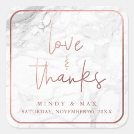 PixDezines MARBLE IMITATS ROSE GOLD LIEBE+DANKS Quadratischer Aufkleber