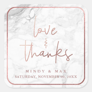 PixDezines MARBLE IMITATS ROSE GOLD LIEBE+DANKS Quadratischer Aufkleber