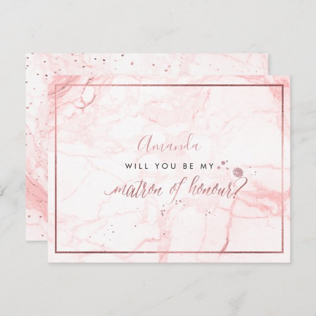 PixDezines Marble+Imitats Rose Gold, Matron Einladung (Vorne/Hinten)