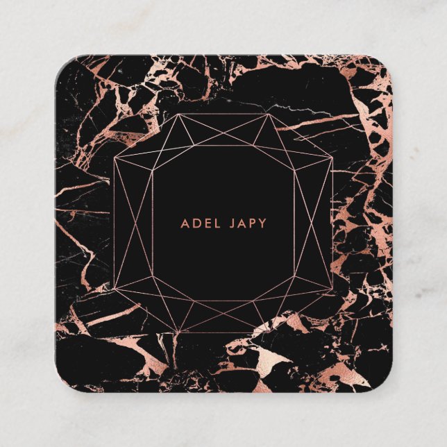 PixDezines Marble+Imitats Rose Gold Smaragdfarbene Quadratische Visitenkarte (Vorderseite)