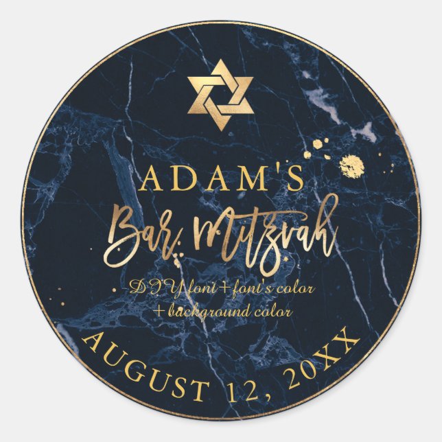 PixDezines Marble Mitzvah Stickers/Midnight Blue Runder Aufkleber (Vorderseite)