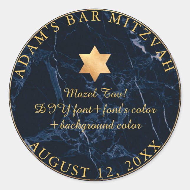 PixDezines Marble Mitzvah Stickers/Midnight Blue Runder Aufkleber (Vorderseite)