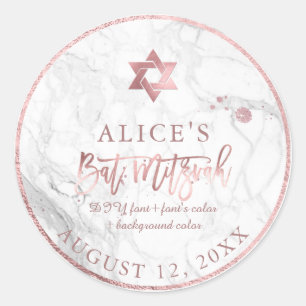 PixDezines Marble Mitzvah Stickers/Rose Gold Runder Aufkleber