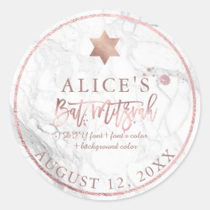 PixDezines Marble Mitzvah Stickers/Rose Gold Runder Aufkleber