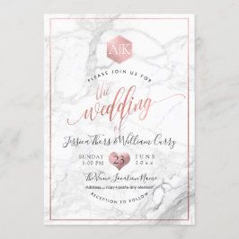 PixDezines Marble+Monogram+Imitate RoseGold Honeyc Einladung