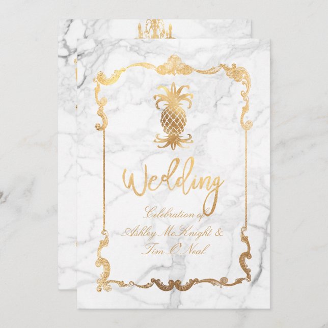 PixDezines Marble/Royal Hawaiian Ananas Einladung (Vorne/Hinten)