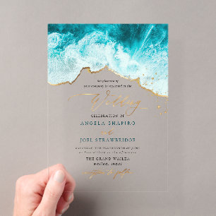 PixDezines Marine Waves Küstenstrand Hochzeit Acryleinladungen