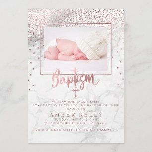 PixDezines Marmor+Faux Roségold Punkte/Taufe Einladung