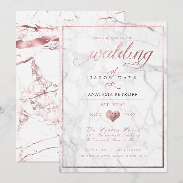 PixDezines Marmor/Imitate Rose Gold/Hochzeit Einladung (Vorne/Hinten)
