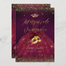 PixDezines Masquerade Quinceanera Burgundy Gold