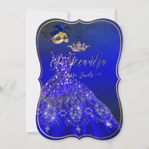 PixDezines Masquerade Quinceanera, Royal Blue Einladung