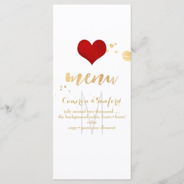 PixDezines Menü DIY Color/Big Red Heart Menükarte (Vorderseite)